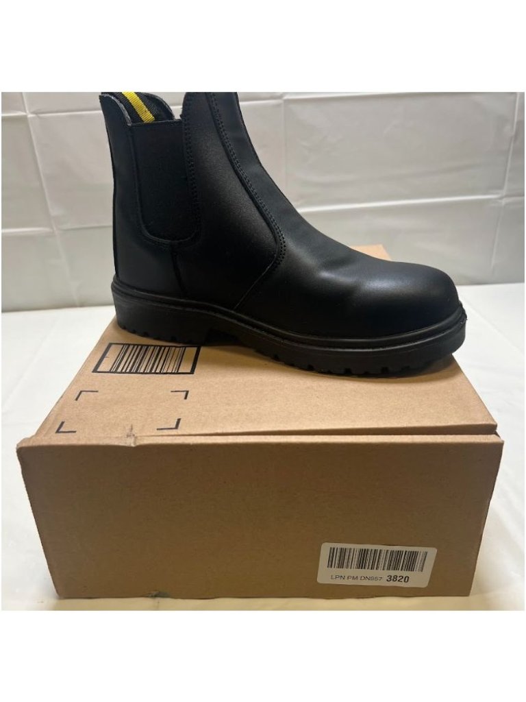 Shamtch Black Leather Slip-On Safety Work Boots Size 9 New